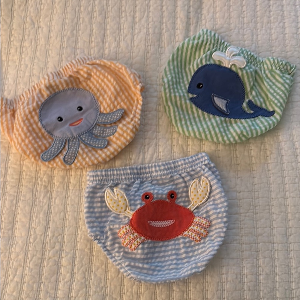 Baby Aspen Orange and Green Diaper Covers with Whimsical Sea Creature Designs